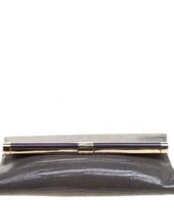 Diane Von Furstenberg Grey Lizard Embossed Leather Envelope Clutch For Women -Diane Von Furstenberg shop luxury women diane von furstenberg used handbags p142800 0006
