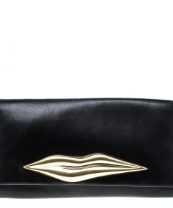 Diane Von Furstenberg Black Leather Carolina Lips Clutch For Women