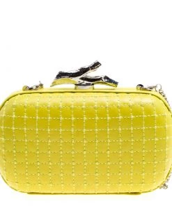 Diane Von Furstenberg Yellow Quilted Leather Lytton Minaudiere Clutch For Women -Diane Von Furstenberg shop luxury women diane von furstenberg used handbags p163321 007