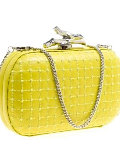 Diane Von Furstenberg Yellow Quilted Leather Lytton Minaudiere Clutch For Women -Diane Von Furstenberg shop luxury women diane von furstenberg used handbags p163321 008