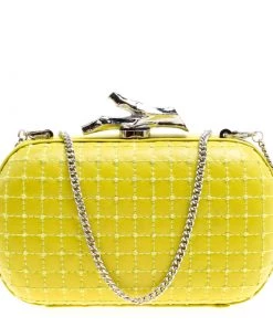 Diane Von Furstenberg Yellow Quilted Leather Lytton Minaudiere Clutch For Women