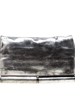 Diane Von Furstenberg Silver Metallic Leather Bonnie Foldover Clutch For Women
