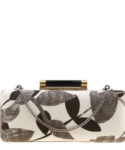 Diane Von Furstenberg White/Brown Sequined Print Tonda Clutch For Women