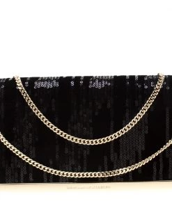 Diane Von Furstenberg Black Sequins Embellished Suede And Leather Soiree Chain Bag For Women