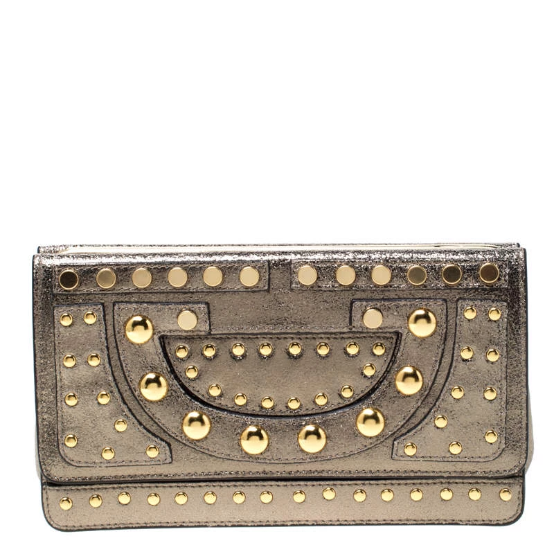 Diane Von Furstenberg Metallic Studded Leather Hayworth Clutch For Women 1 Diane Von Furstenberg Metallic Studded Leather Hayworth Clutch For Women