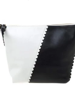 Diane Von Furstenberg Black/White Leather Wristlet For Women