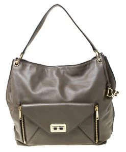 Diane Von Furstenberg Dark Khaki Leather Shoulder Bag For Women