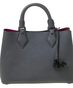 Diane Von Furstenberg Grey Leather Voyage Itsy Double Zip Tote For Women