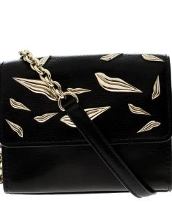 Diane Von Furstenberg Black Leather Mini Flirty Lips Crossbody Bag For Women