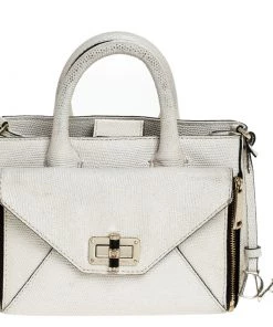 Diane Von Furstenberg Cream Shimmer Lizard Mini Secret Agent Tote For Women