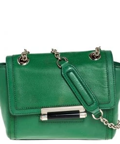 Diane Von Furstenberg Green Lizard Effect Leather Mini 440 Shoulder Bag For Women