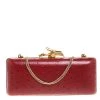 Diane Von Furstenberg Red Ostrich Embossed Leather Tonda Clutch For Women