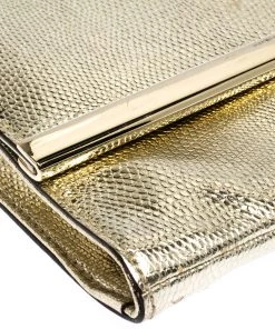 Diane Von Furstenberg Metallic Gold Lizrad Embossed Leather Chain Clutch For Women -Diane Von Furstenberg shop luxury women diane von furstenberg used handbags p280776 011