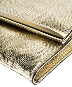 Diane Von Furstenberg Metallic Gold Lizrad Embossed Leather Chain Clutch For Women -Diane Von Furstenberg shop luxury women diane von furstenberg used handbags p280776 012