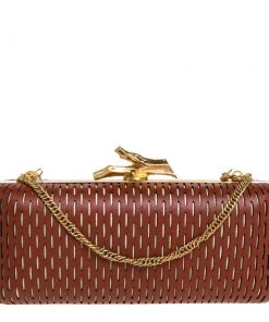 Diane Von Furstenberg Copper Brown Perforated Leather Long Lytton Clutch For Women