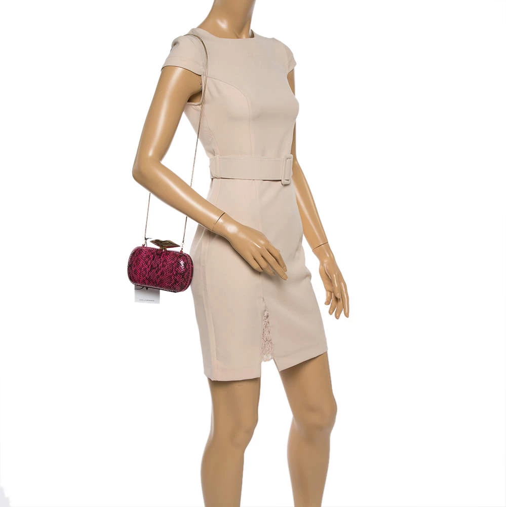 Diane Von Furstenberg Magenta/Black Python Flirty Minaudiere Chain Clutch For Women 2 Diane Von Furstenberg Magenta/Black Python Flirty Minaudiere Chain Clutch For Women - Image 2