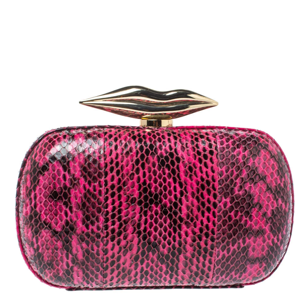 Diane Von Furstenberg Magenta/Black Python Flirty Minaudiere Chain Clutch For Women 4 Diane Von Furstenberg Magenta/Black Python Flirty Minaudiere Chain Clutch For Women - Image 4