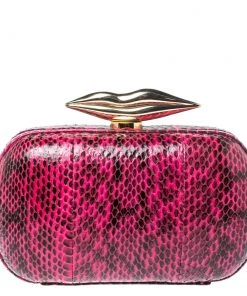 Diane Von Furstenberg Magenta/Black Python Flirty Minaudiere Chain Clutch For Women