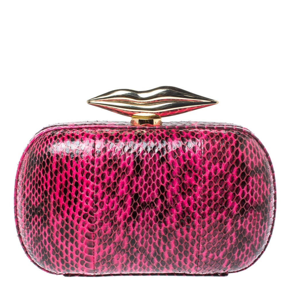 Diane Von Furstenberg Magenta/Black Python Flirty Minaudiere Chain Clutch For Women 1 Diane Von Furstenberg Magenta/Black Python Flirty Minaudiere Chain Clutch For Women