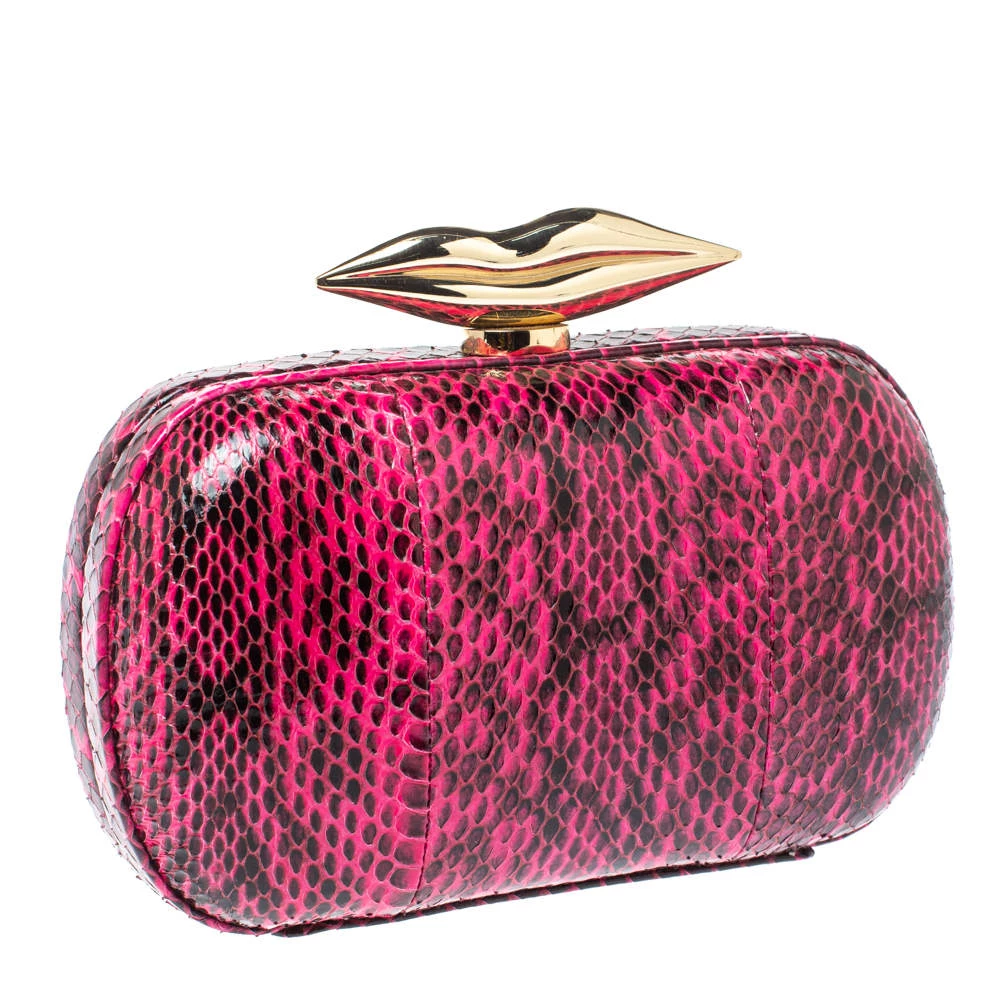 Diane Von Furstenberg Magenta/Black Python Flirty Minaudiere Chain Clutch For Women 3 Diane Von Furstenberg Magenta/Black Python Flirty Minaudiere Chain Clutch For Women - Image 3