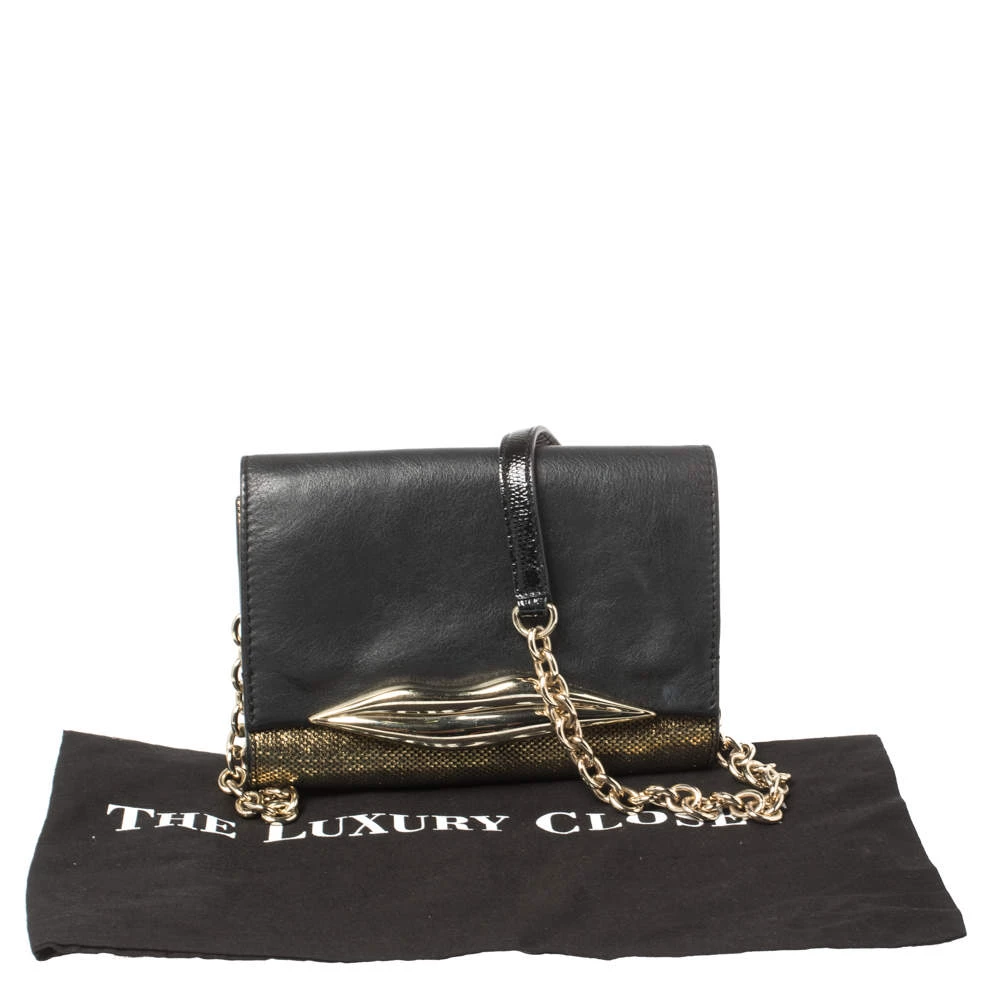 Diane Von Furstenberg Metallic Gold Fabric And Black Leather Flirty Lips Mini Crossbody Bag For Women 9 Diane Von Furstenberg Metallic Gold Fabric And Black Leather Flirty Lips Mini Crossbody Bag For Women - Image 9