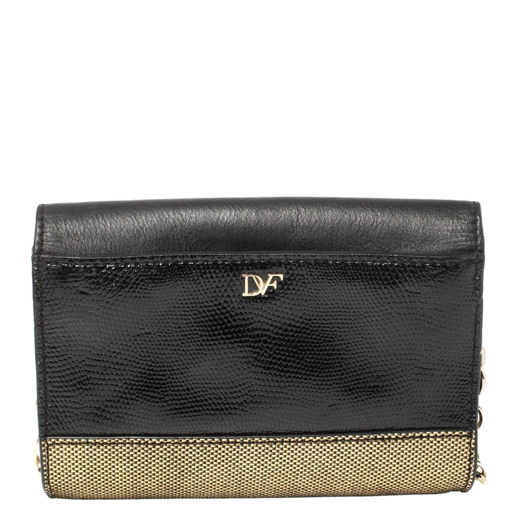 Diane Von Furstenberg Metallic Gold Fabric And Black Leather Flirty Lips Mini Crossbody Bag For Women 4 Diane Von Furstenberg Metallic Gold Fabric And Black Leather Flirty Lips Mini Crossbody Bag For Women - Image 4