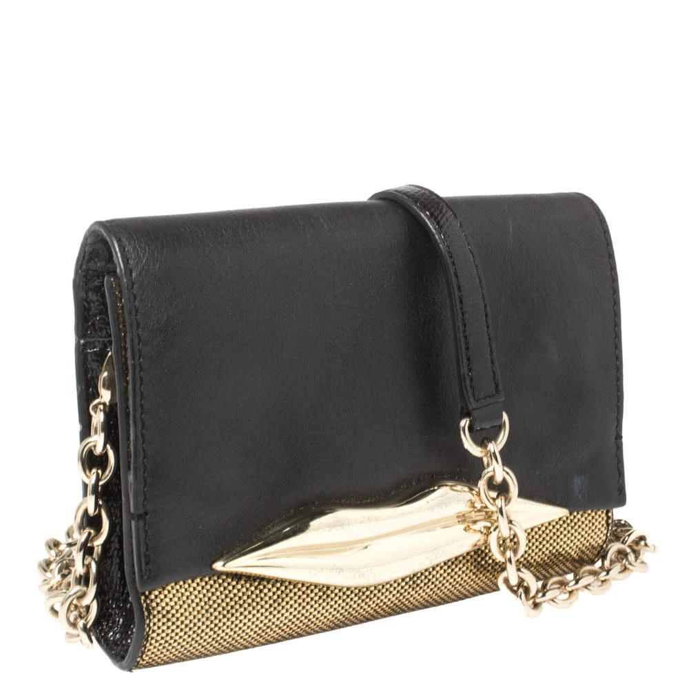 Diane Von Furstenberg Metallic Gold Fabric And Black Leather Flirty Lips Mini Crossbody Bag For Women 3 Diane Von Furstenberg Metallic Gold Fabric And Black Leather Flirty Lips Mini Crossbody Bag For Women - Image 3