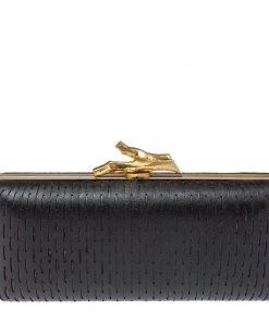 Diane Von Furstenberg Black Perforated Leather Clutch For Women