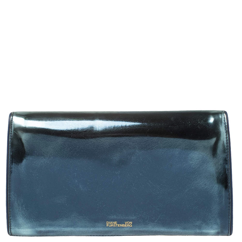 Diane Von Furstenberg Metallic Blue Patent Leather Clutch For Women 4 Diane Von Furstenberg Metallic Blue Patent Leather Clutch For Women - Image 4