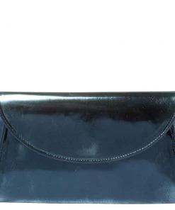 Diane Von Furstenberg Metallic Blue Patent Leather Clutch For Women