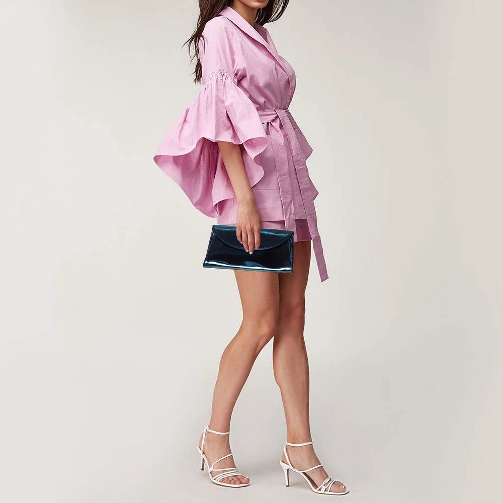 Diane Von Furstenberg Metallic Blue Patent Leather Clutch For Women 2 Diane Von Furstenberg Metallic Blue Patent Leather Clutch For Women - Image 2