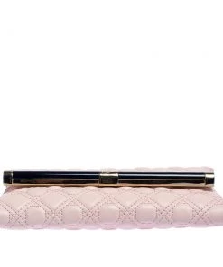 Diane Von Furstenberg Salmon Pink Quilted Leather 440 Flap Clutch For Women -Diane Von Furstenberg shop luxury women diane von furstenberg used handbags p450150 001