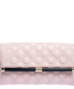 Diane Von Furstenberg Salmon Pink Quilted Leather 440 Flap Clutch For Women