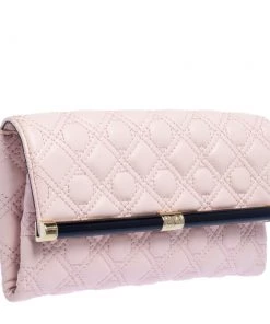Diane Von Furstenberg Salmon Pink Quilted Leather 440 Flap Clutch For Women -Diane Von Furstenberg shop luxury women diane von furstenberg used handbags p450150 006