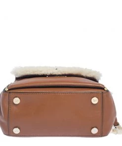 Diane Von Furstenberg Brown Leather And Cream Shearling Fur Mini Secret Agent Tote For Women -Diane Von Furstenberg shop luxury women diane von furstenberg used handbags p454966 003