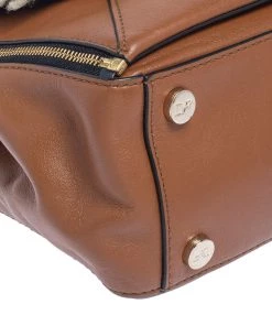 Diane Von Furstenberg Brown Leather And Cream Shearling Fur Mini Secret Agent Tote For Women -Diane Von Furstenberg shop luxury women diane von furstenberg used handbags p454966 004