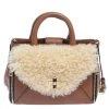 Diane Von Furstenberg Brown Leather And Cream Shearling Fur Mini Secret Agent Tote For Women