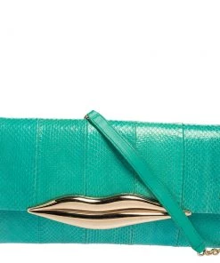 Diane Von Furstenberg Blue Lagoon Python And Leather Carolina Lips Shoulder Bag For Women
