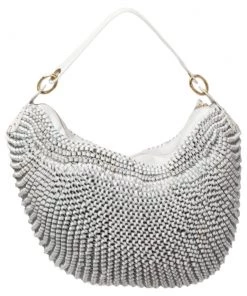 Diane Von Furstenberg White Chainlink Leather Medium Stephanie Hobo For Women -Diane Von Furstenberg shop luxury women diane von furstenberg used handbags p468708 006
