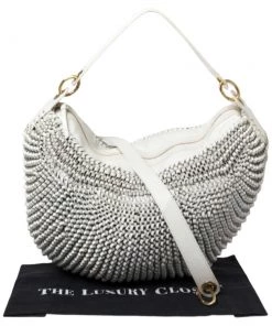 Diane Von Furstenberg White Chainlink Leather Medium Stephanie Hobo For Women -Diane Von Furstenberg shop luxury women diane von furstenberg used handbags p468708 007
