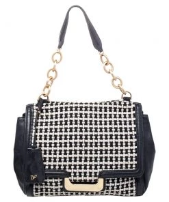 Diane Von Furstenberg Black Leather And Fabric Shoulder Bag For Women