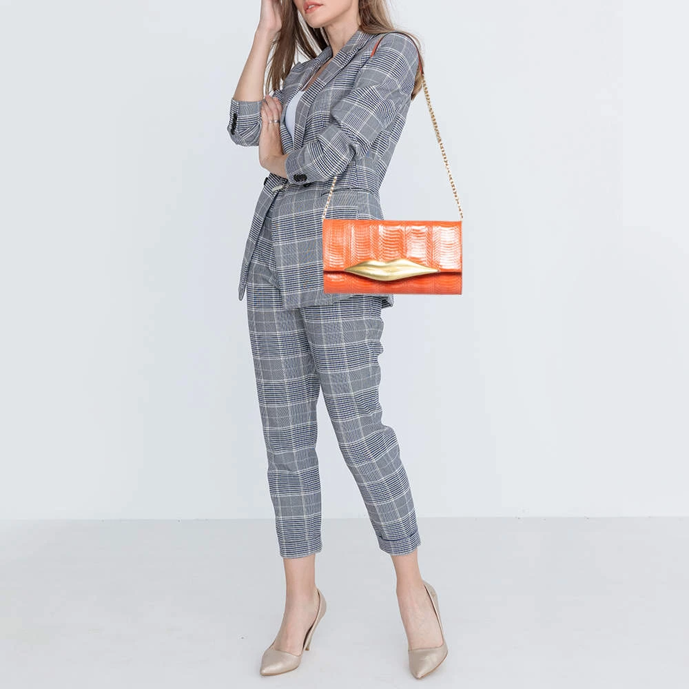 Diane Von Furstenberg Orange Snakeskin Carolina Lips Crossbody Bag For Women 2 Diane Von Furstenberg Orange Snakeskin Carolina Lips Crossbody Bag For Women - Image 2
