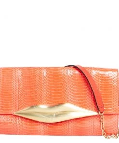 Diane Von Furstenberg Orange Snakeskin Carolina Lips Crossbody Bag For Women