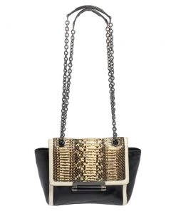 Diane Von Furstenberg Black/Cream Leather And Watersnake Highline Shoulder Bag For Women
