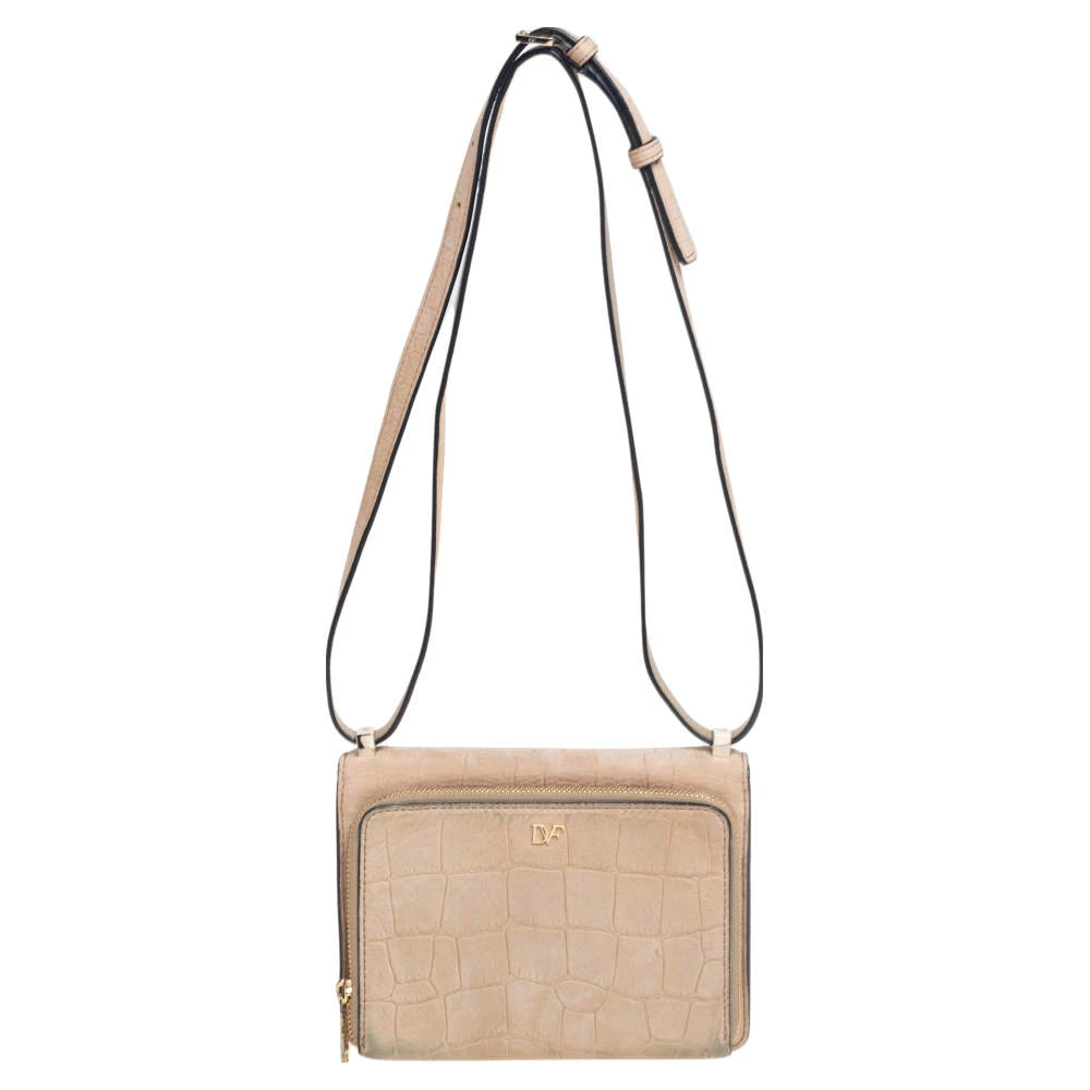 Diane Von Furstenberg Beige Croc Embossed Nubuck Leather 440 Les Crossbody Bag For Women 4 Diane Von Furstenberg Beige Croc Embossed Nubuck Leather 440 Les Crossbody Bag For Women - Image 4