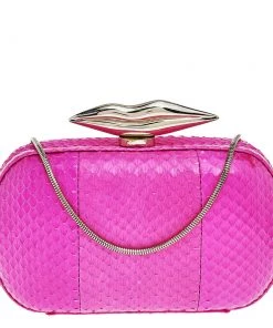 Diane Von Furstenberg Pink Snakeskin Flirty Minaudiere Chain Clutch For Women