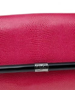 Diane Von Furstenberg Pink Lizard Embossed Leather 440 Envelope Clutch For Women -Diane Von Furstenberg shop luxury women diane von furstenberg used handbags p534214 005