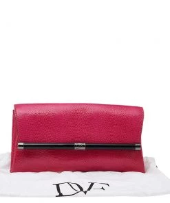 Diane Von Furstenberg Pink Lizard Embossed Leather 440 Envelope Clutch For Women -Diane Von Furstenberg shop luxury women diane von furstenberg used handbags p534214 007