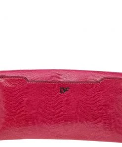 Diane Von Furstenberg Pink Lizard Embossed Leather 440 Envelope Clutch For Women -Diane Von Furstenberg shop luxury women diane von furstenberg used handbags p534214 008