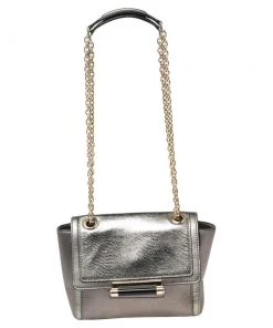 Diane Von Furstenberg Grey/Metallic Lizard Embossed And Leather Mini 440 Shoulder Bag For Women